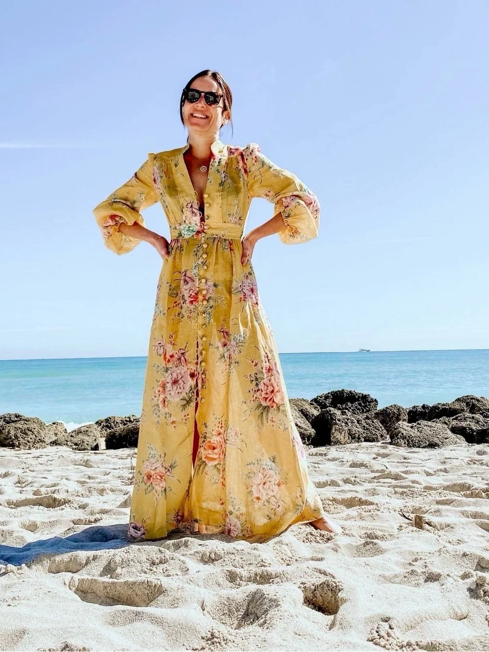 ZIMERRMANN Zinnia Floral Button Front Long Slip Front Midi Maxi Dress